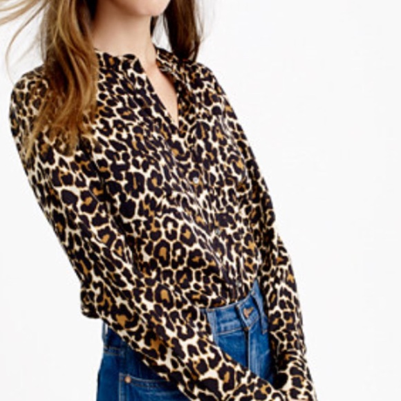 J. Crew Tops - J Crew Collarless Silk Leopard Top